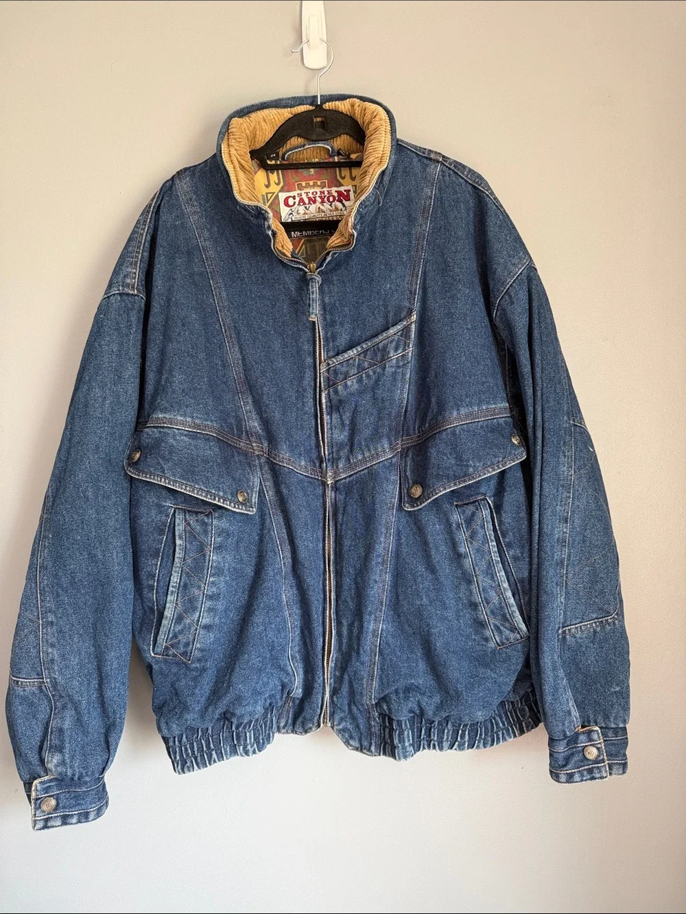 Vintage 90s Members Only Stone Canyon Denim Bomber Jacket Corduroy Trim 2X